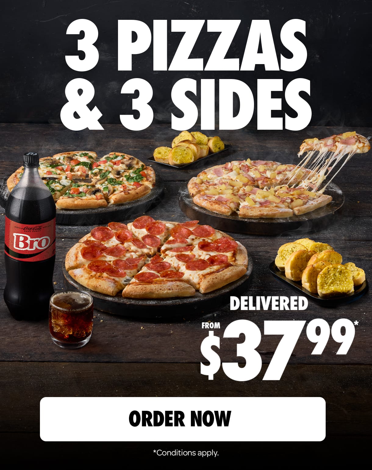 Mega Value Family Deal - 3 Large Pizzas + 3 Sides*